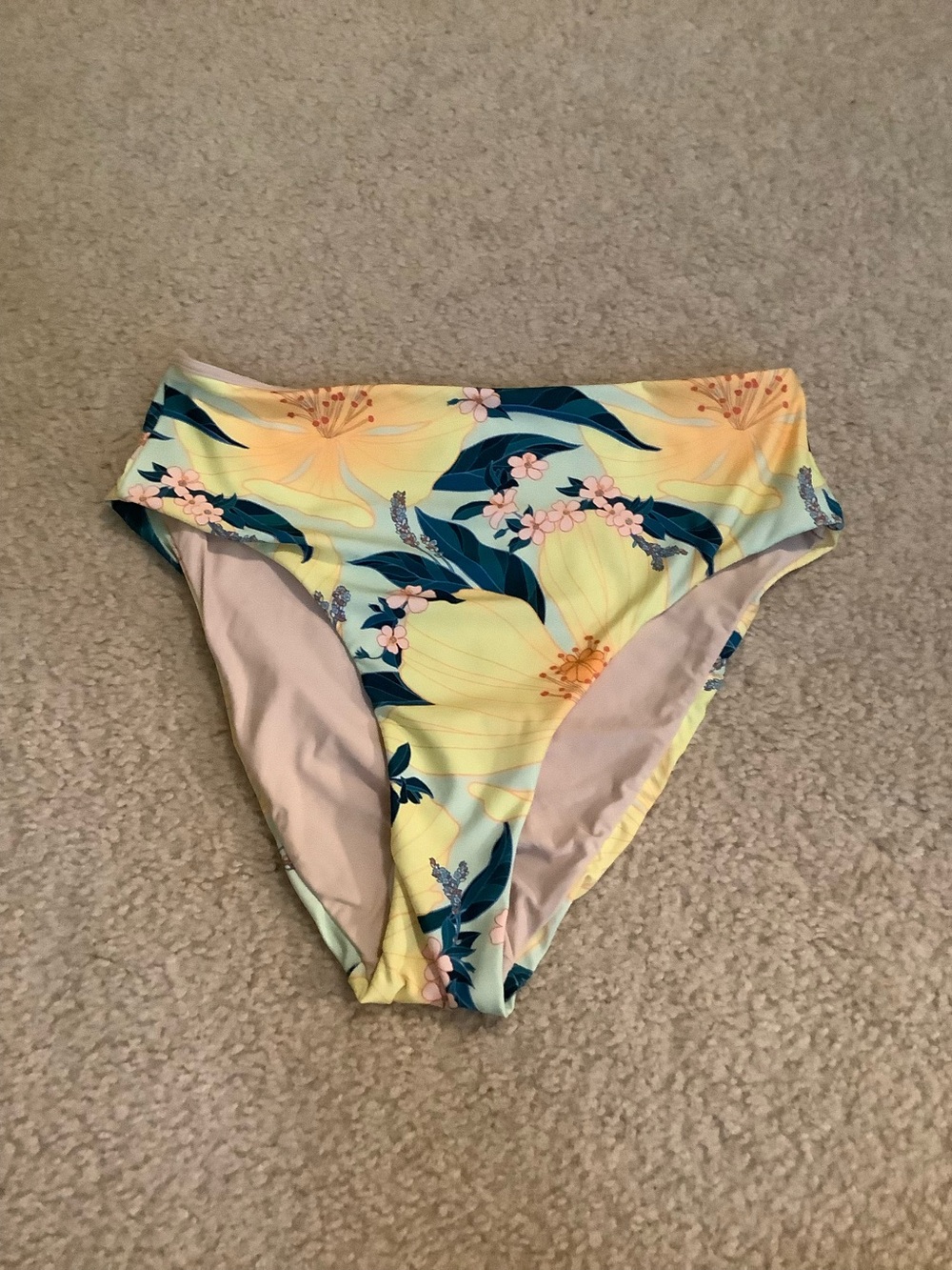 Anthropologie x Farm Rio High-Waisted Yellow Floral Hi Rise Bikini Bottoms SM.
